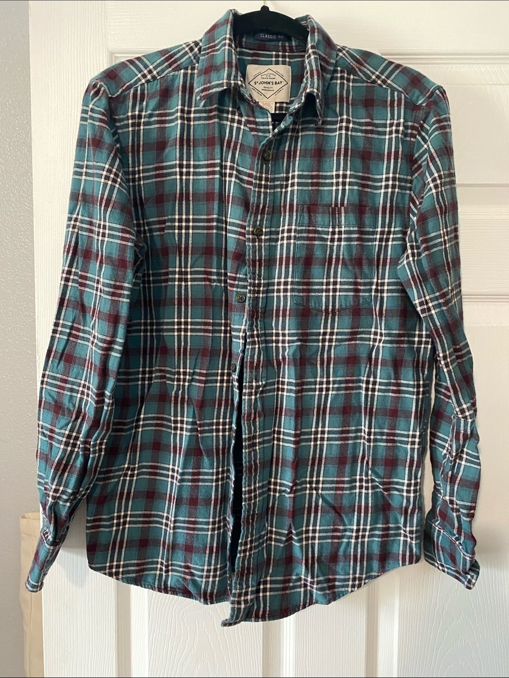 St. John's Bay Teal and Burgundy Plaid Button-Down Shirt